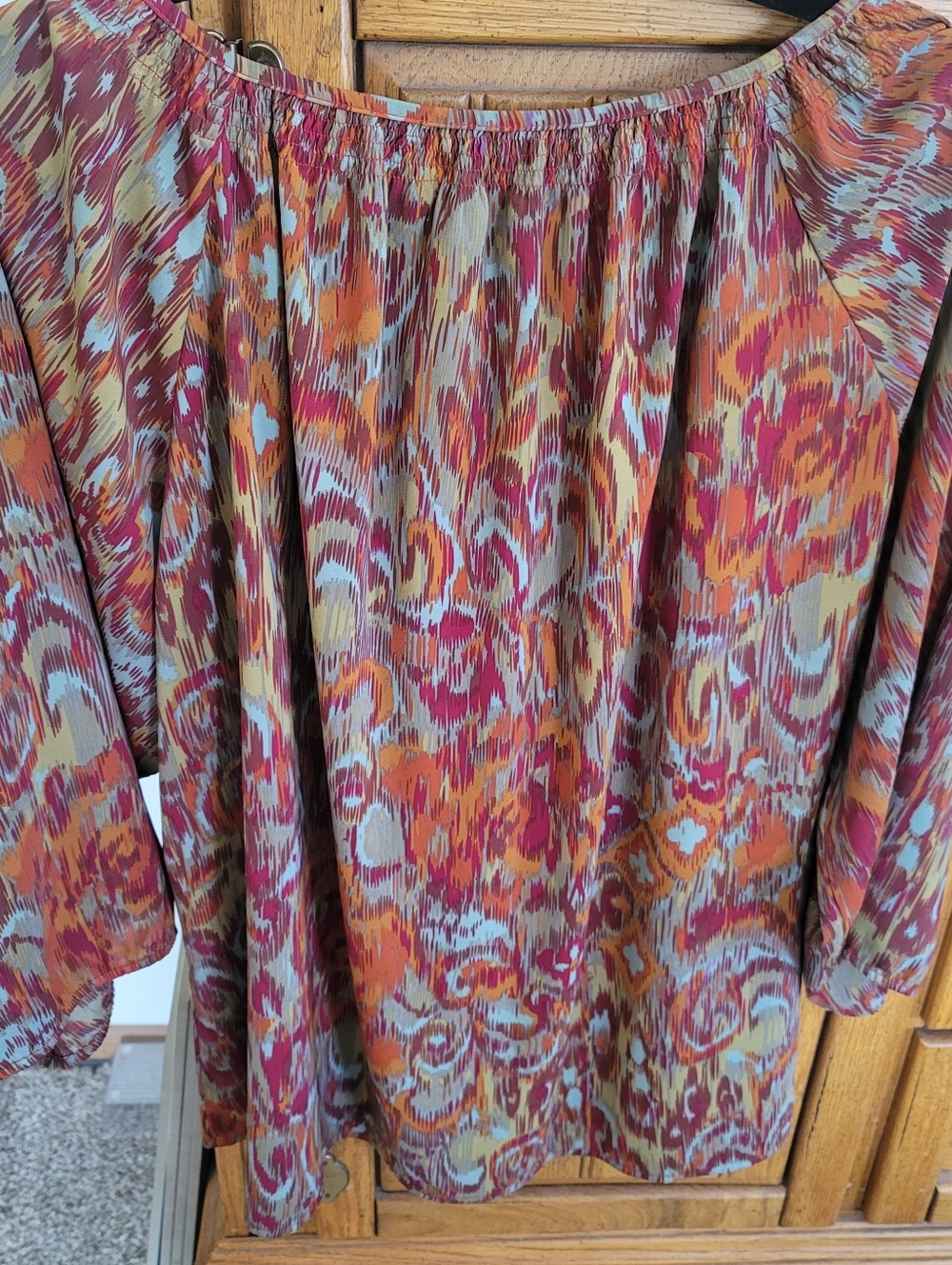 Chadwicks Multicolor Printed Peasant Blouse - Pink, Orange, Tan - Picture 3 of 7